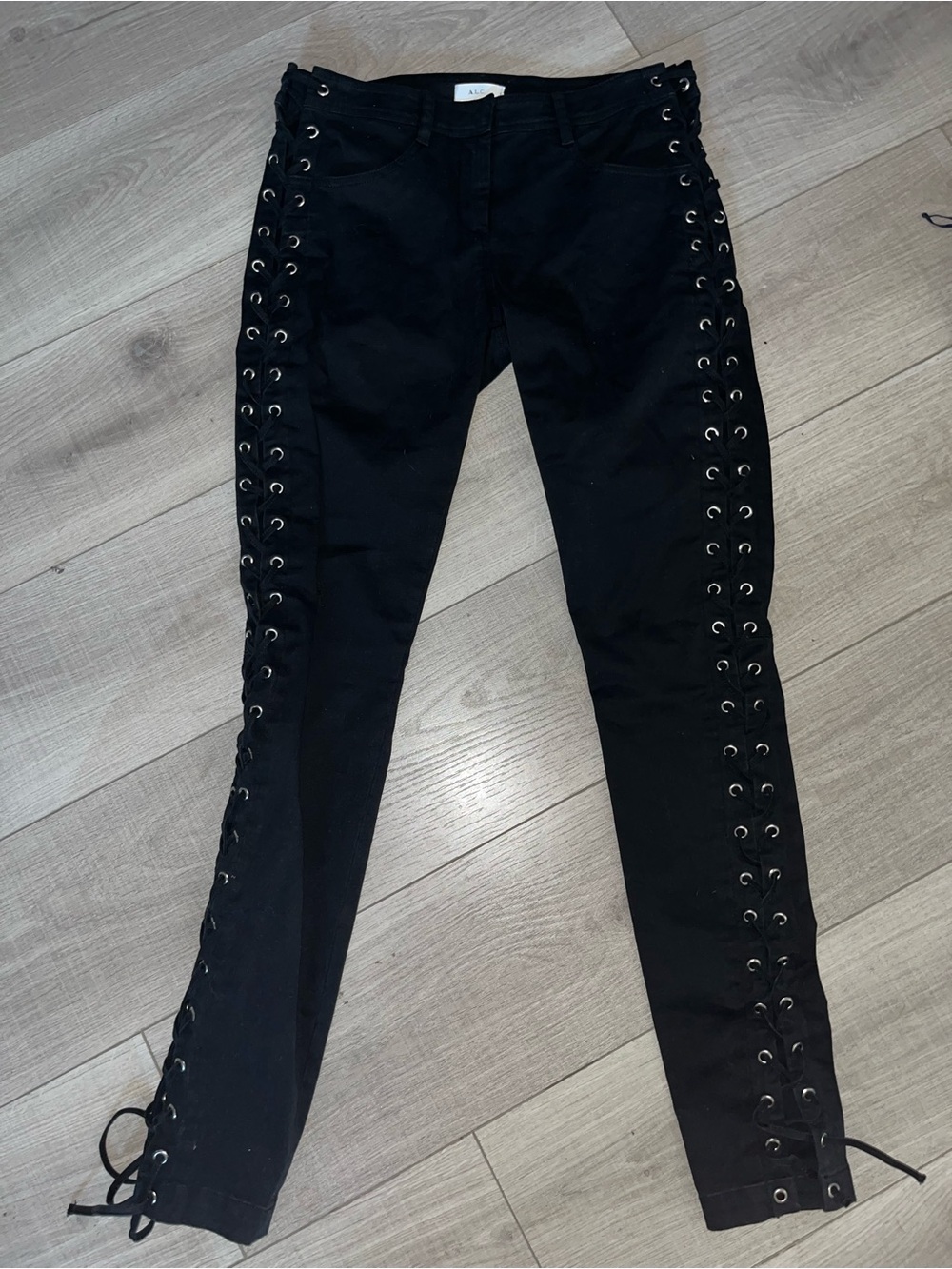 A.L.C. Black Skinny Jeans with Lace-Up Side Eyelets